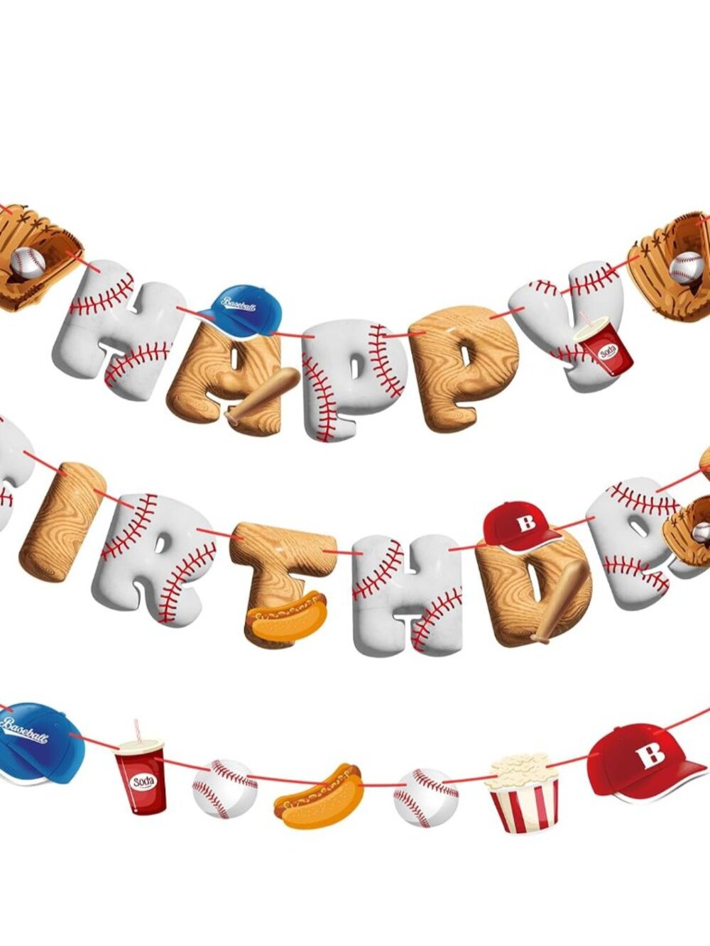 Pre-Strung Baseball Birthday Decorations, Baseball Happy Birthday Banners, Pre-A